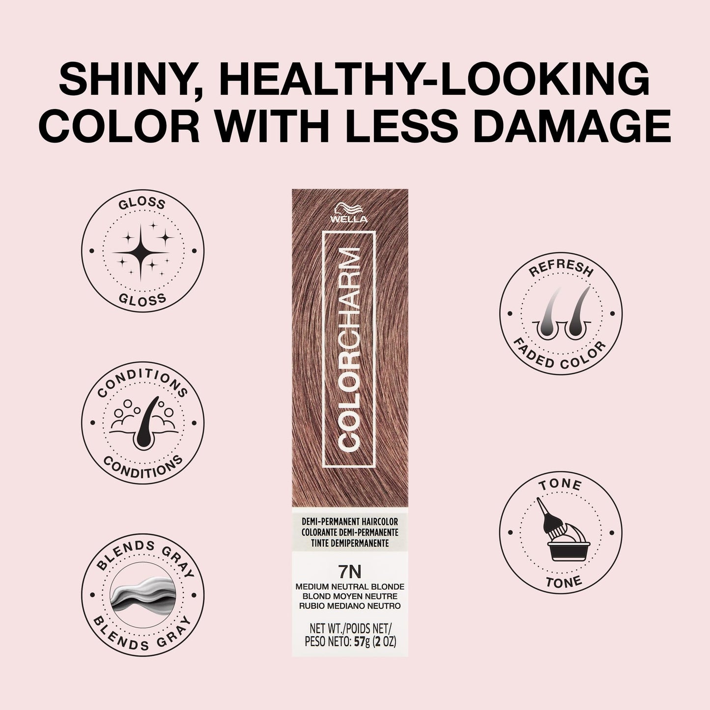 COLORCHARM Demi Permanent Hair Color 7N Medium Neutral Blonde Gloss, Refresh & Tone 2 Fl Oz