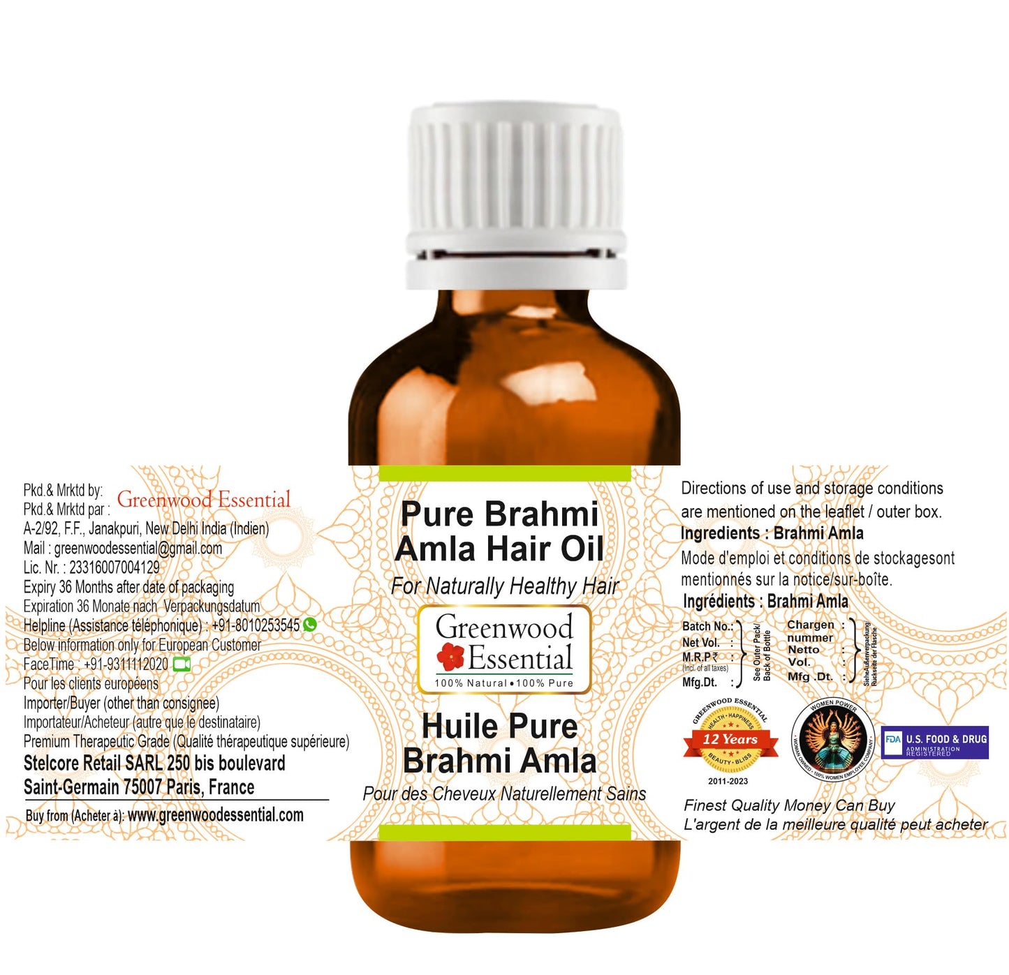 Greenwood Essential Amla Oil (Emblica officinalis) | Infused | Pure | Non-Sticky | Lightweight | for Hair Care Routines | Men & Women | Traditional Use | Natural | 100ml (3.38 oz)