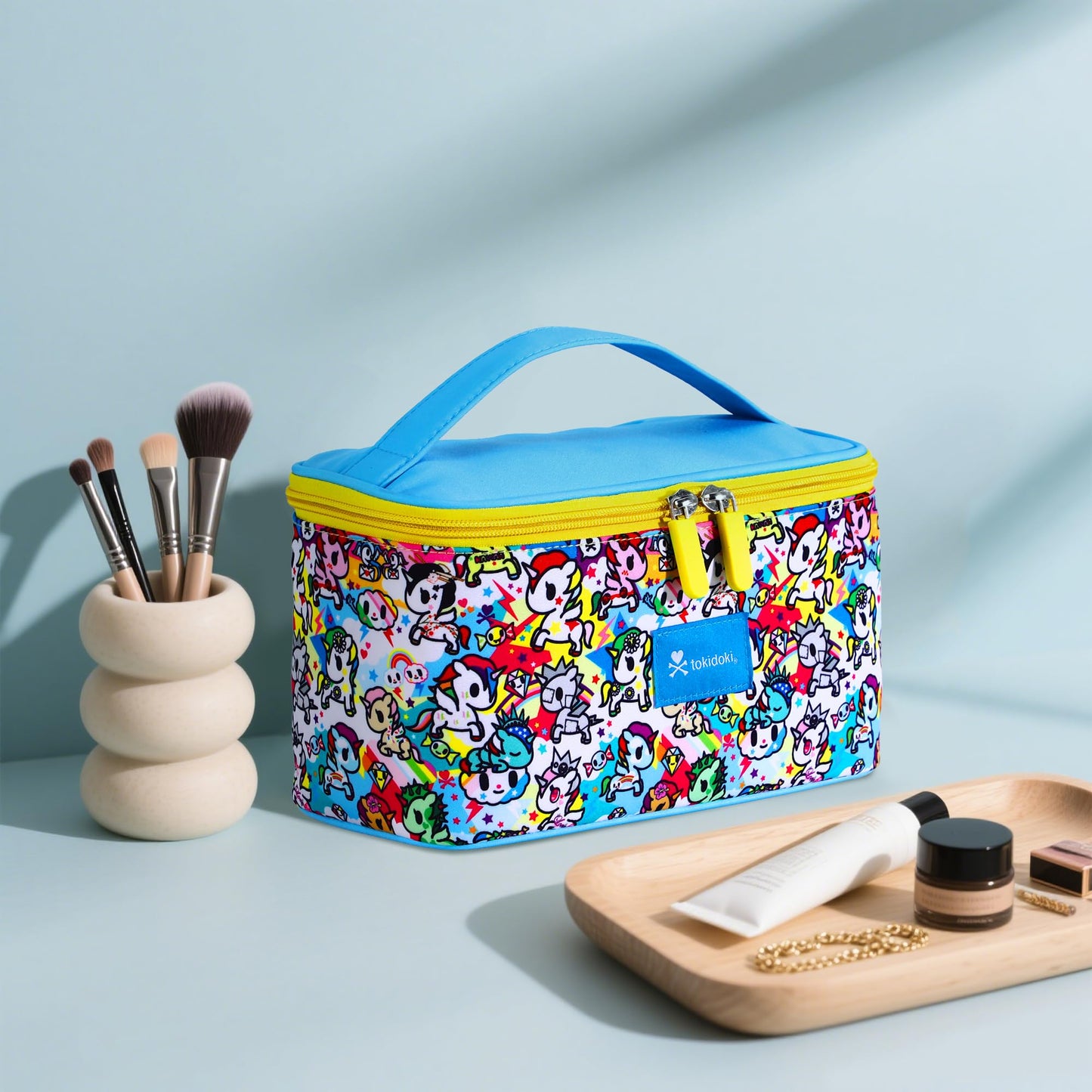 Tokidoki Official Unicorno Makeup Bag Cute Cosmetic Bag Large Capacity Travel Makeup Case Portable Organizer Toiletry Bag for Women Traveling with Handle (Pink)