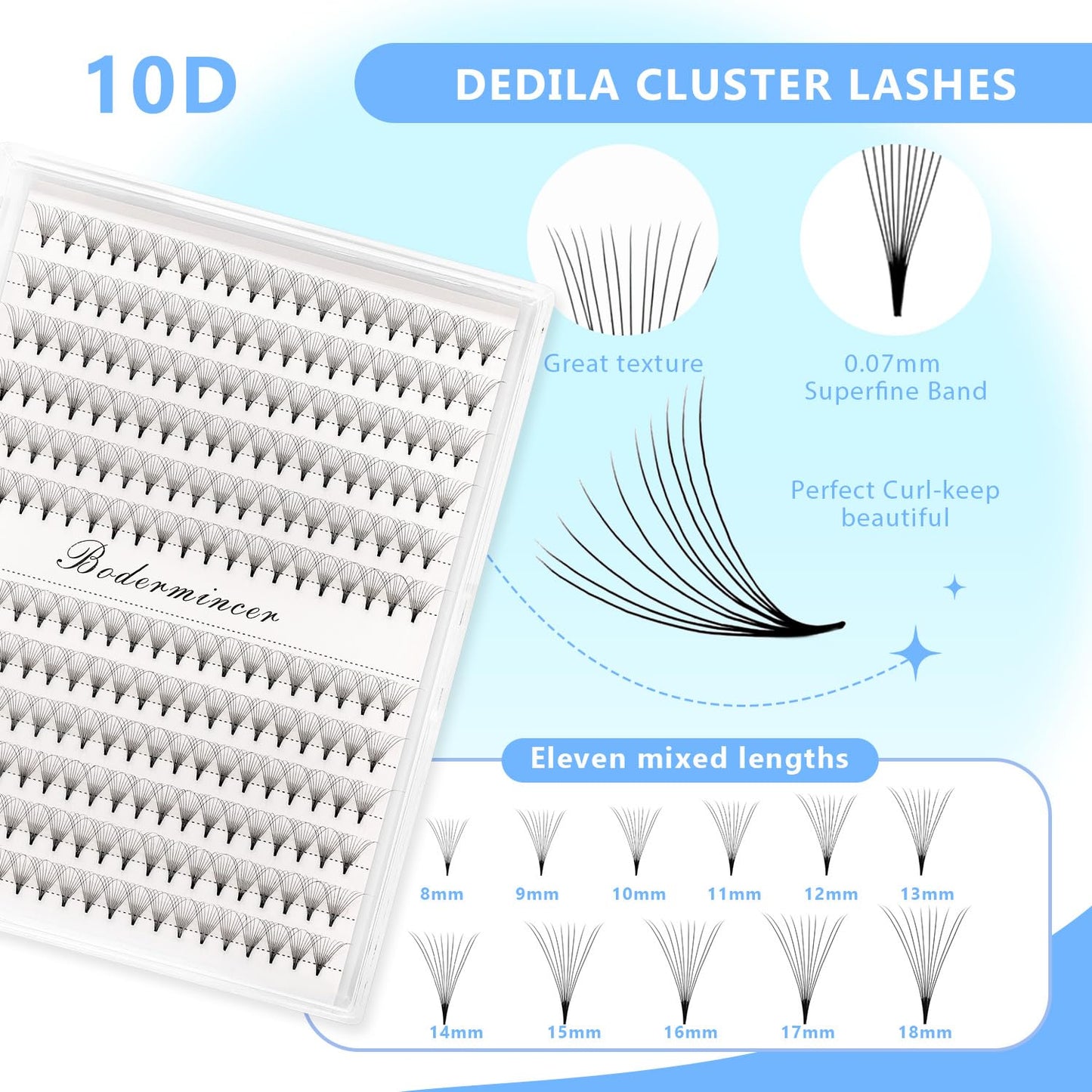 Dedila Short Stem Nature Long 10D Premade Fans Dramatic Volume Eye Lashes Extensions Thickness 0.07mm D Curl Soft and Light Weight Individual False Eyelashes Cluster (12MM)