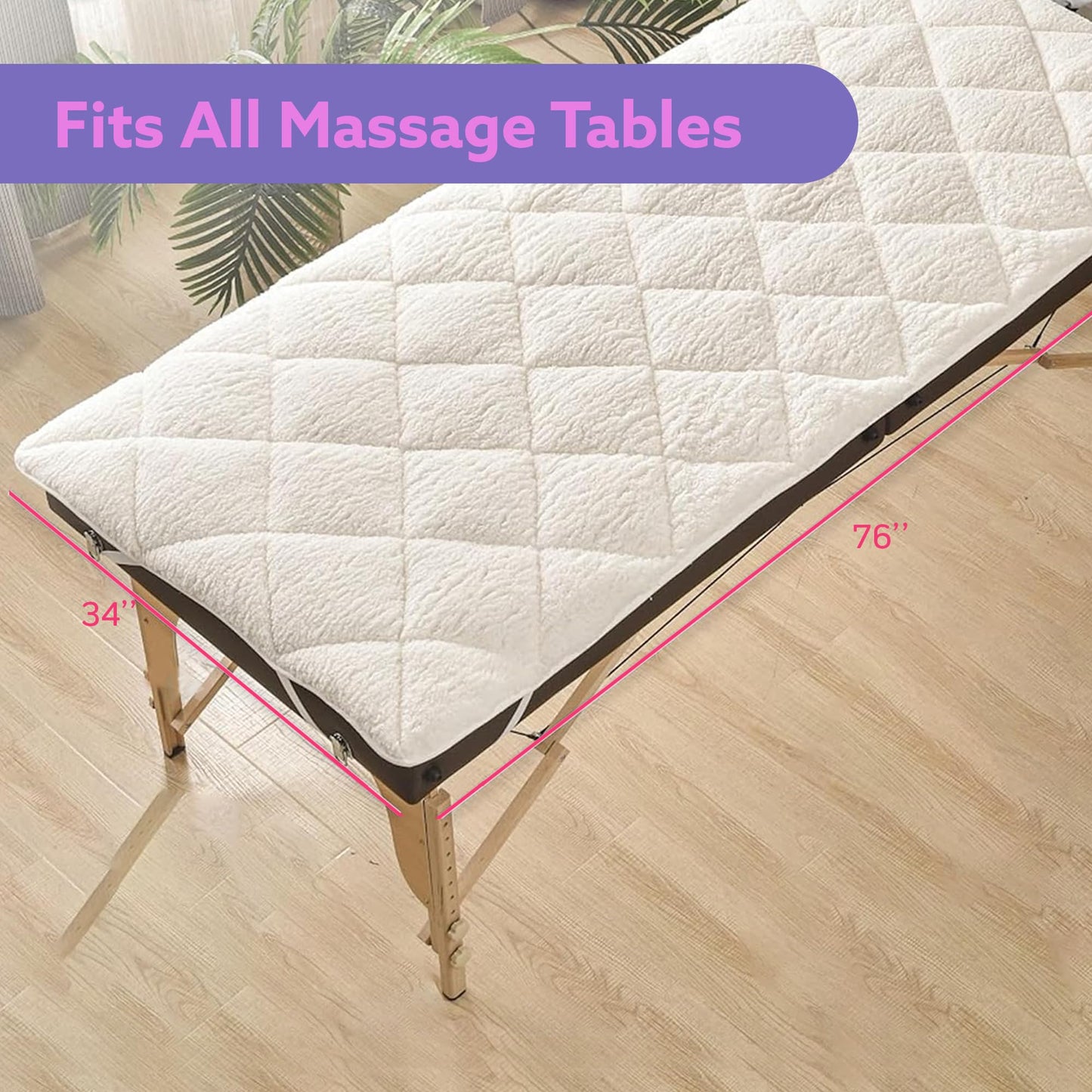 Double-Sided Massage Table Pad, Plush Fleece and Microfiber Cover, Soft Massage Bed Topper and Spa Cover, Ideal Table Accessories, 76"x34", White