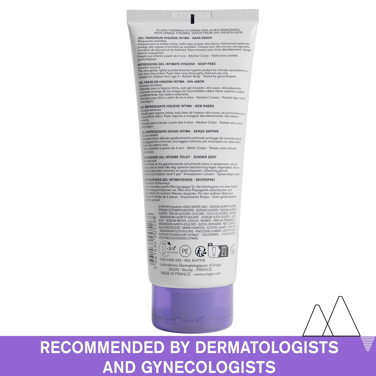 Uriage Gyn-Phy Intimate Wash Refreshing Gel Daily Hygiene For External Itimate Areas, Gently Cleanses & Respects Natural Balance, Foaming Gel, Floral Fragance, Tested Under Gynecological Control
