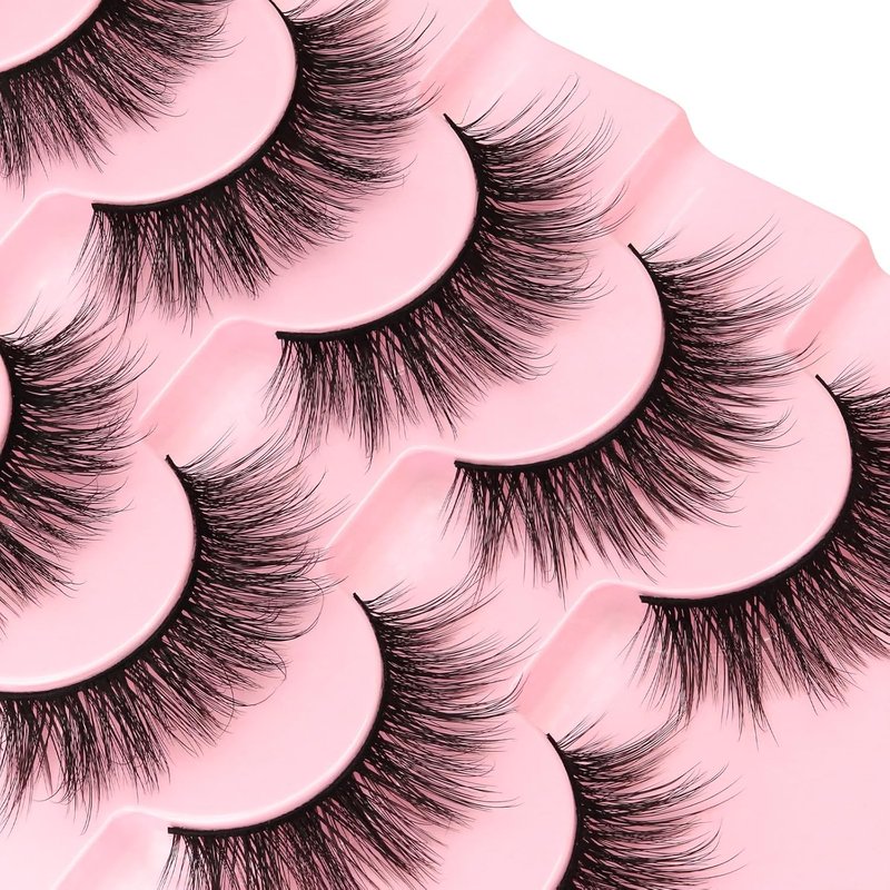 3D Volume Faux Mink False Eyelashes - Natural Looking Manga Lashes | 16mm Wispy Anime Strip Lashes - 7 Pairs for Cosplay
