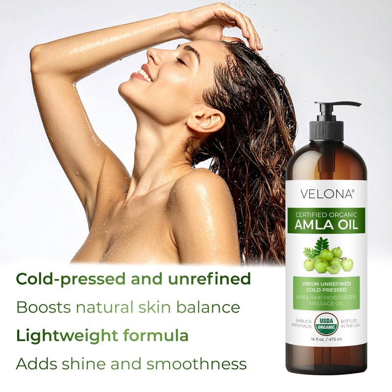 velona Amla Oil USDA Certified Organic - 16 Fl Oz | 100% Pure and Natural Carrier Oil | Extra Virgin, Unrefined, Cold Pressed