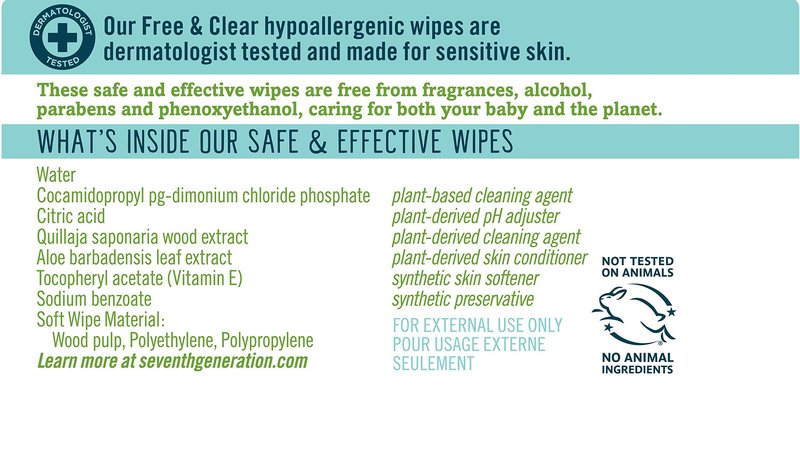 Seventh Generation Baby Wipes, Free & Clear with Flip Top Dispenser, 64 count