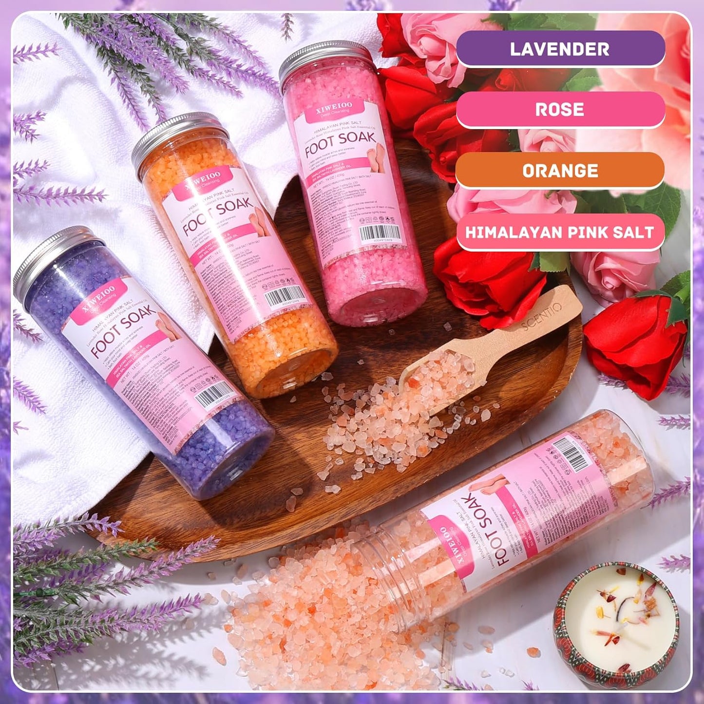 Himalayan Pink Salt Foot Soak Salts - Lavender & Tea Tree Oil | 56 OZ Kit for Athletes & Dry Skin Relief