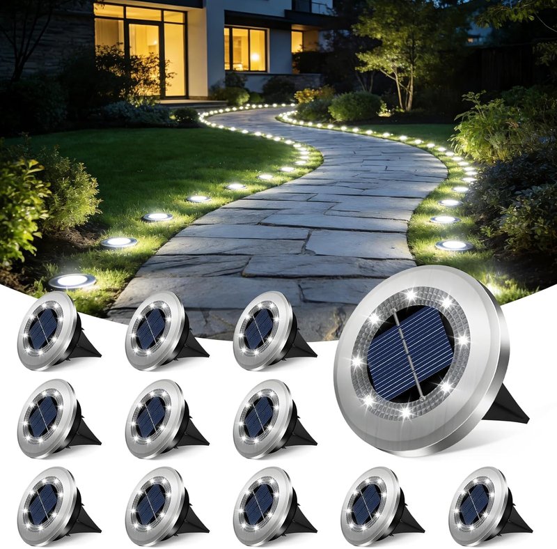Mini Solar Ground Lights - 12 Pack Waterproof Outdoor Garden Lighting | 2.8 Inch Cold White for Pathway & Patio