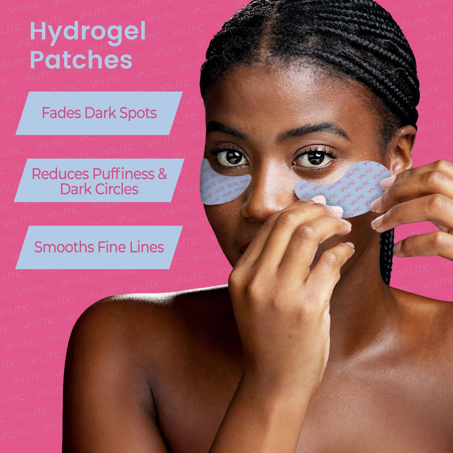VALITIC Kojic Acid Under Eye Masks - Brightening Under Eye Patches Travel Essentials for Women and Men - Fades Dark Circles and Reduces Puffy Eyes - with Niacinamide, Collagen and Caffeine