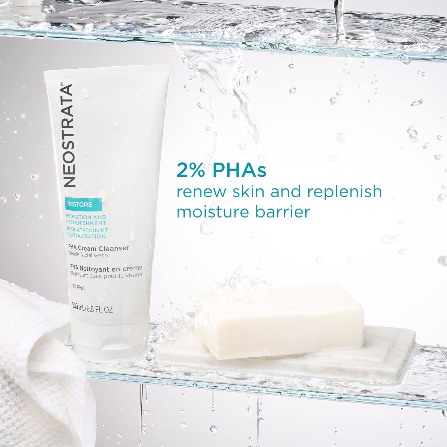 NEOSTRATA Restore PHA Cream Cleanser, Gentle Daily Hydrating Face Wash and Makeup Remover for Sensitive Skin, 6.8fl oz
