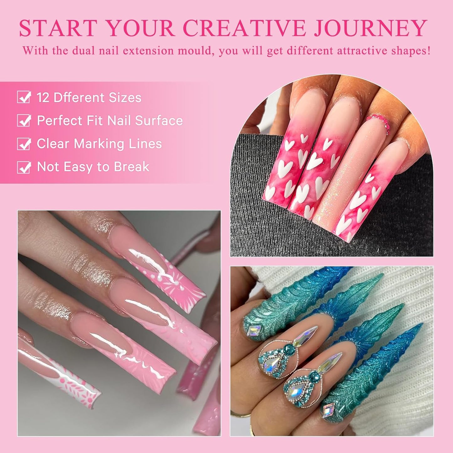 Nail Dual Forms for Poly Gel - 12 Styles & Sizes, 144Pcs Full Cover Nail Tips | Complete Extension Kit with Clips, Brush & Files