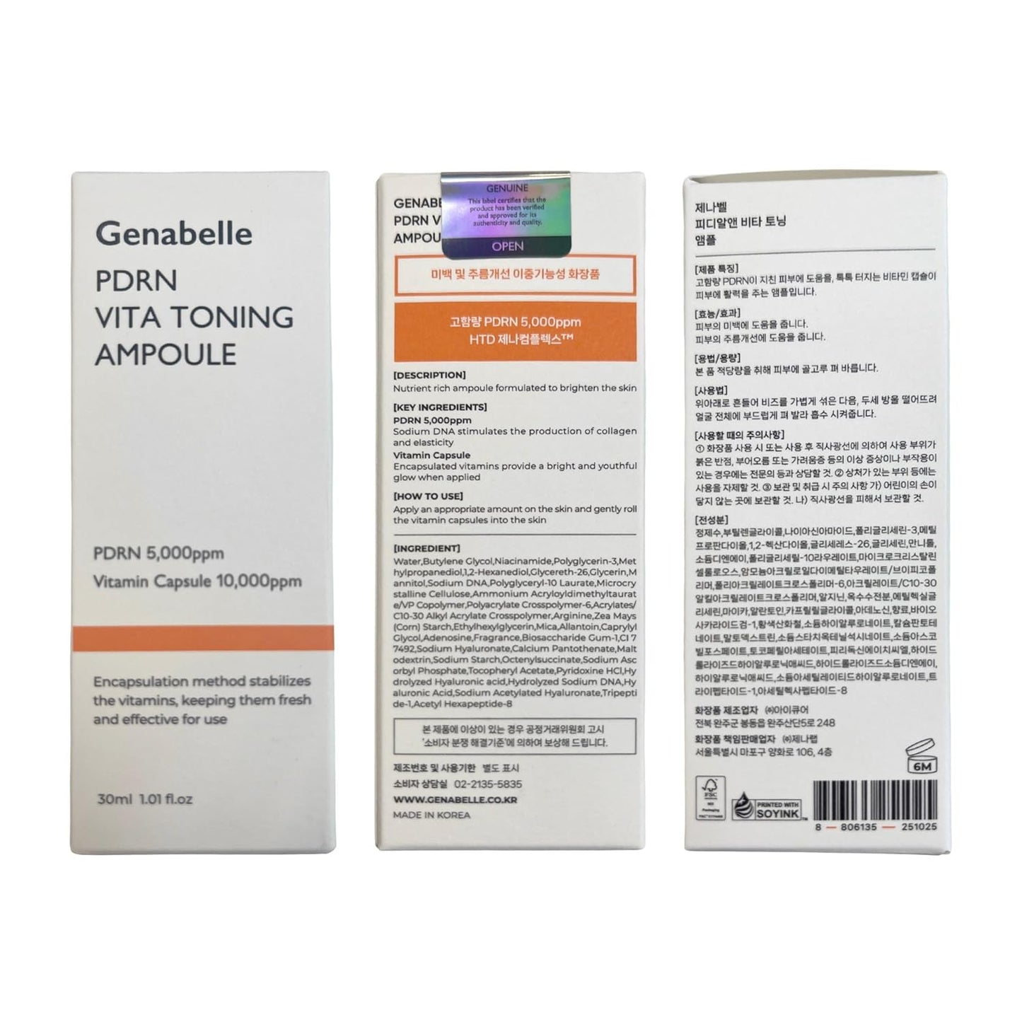Genabelle PDRN Vita Toning Ampoule - Lightweight Serum for Glass Skin & Blemishes | 1.01 fl oz