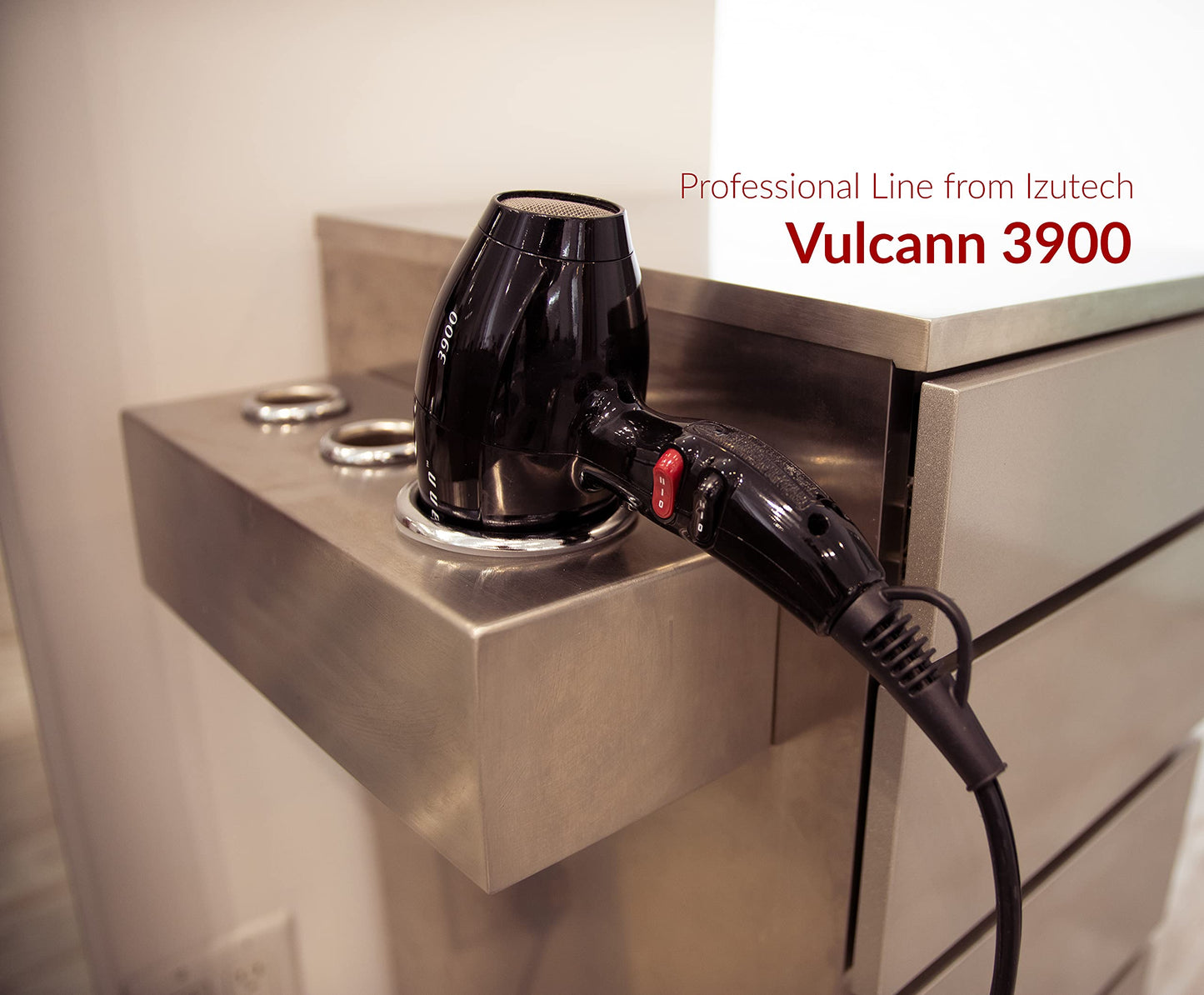 IZUTECH Vulcann 3900 Professional Salon Hair Dryer, 1875W AC Motor Blow Dryer with Tourmaline Ionic Technology, 3 Heat & 2 Speed Settings, Cool Shot Button, 11.5 ft Professional Cord, Black