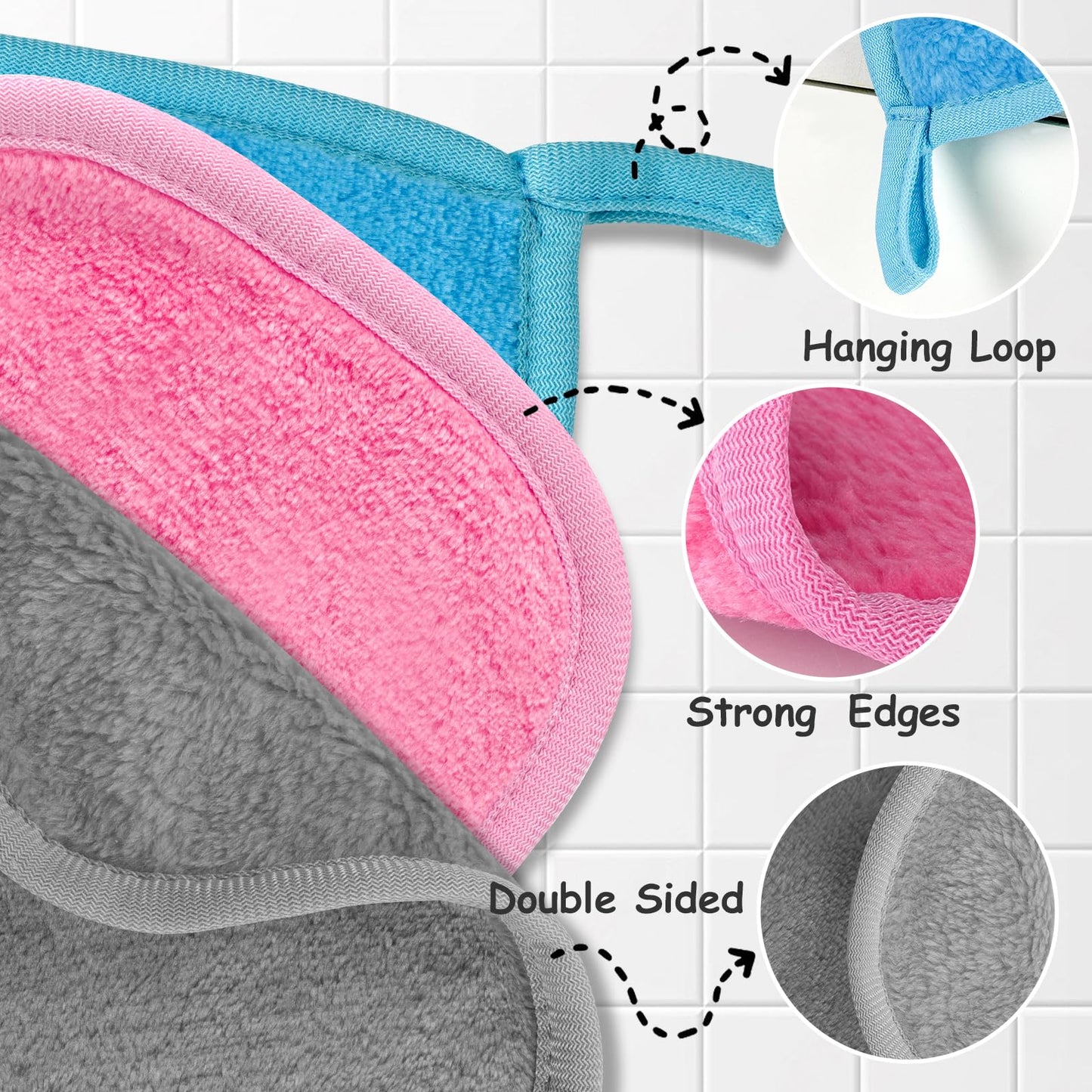 Reusable Makeup Remover Cloths 24 Pack, 6.5"x6.5" Super Soft Microfiber Face Towels for All Skin Types, Portable Cleansing Cloths Remove Makeup with Just Water