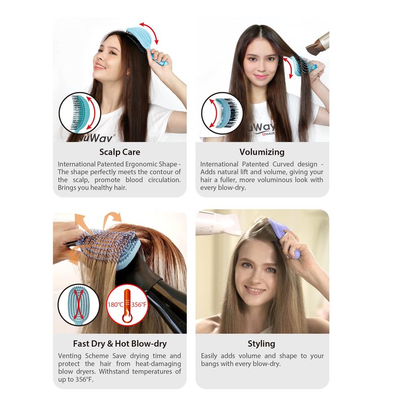 NuWay DoubleC Pro Professional Detangling Hair Brush – Patented Double Curve Scalp Care Brush for Gentle Detangling, Blow-Dry Styling & Wet or Dry Hair (Iron Black)