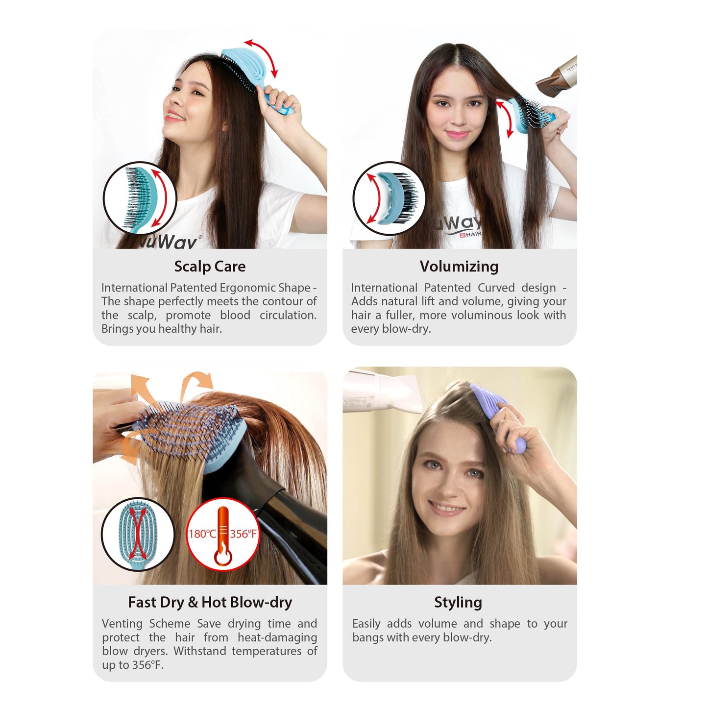 NuWay® DoubleC® Pro Professional Detangling Hair Brush – Patented Double Curve Scalp Care Brush for Gentle Detangling, Blow-Dry Styling & Wet or Dry Hair (Iron Black)