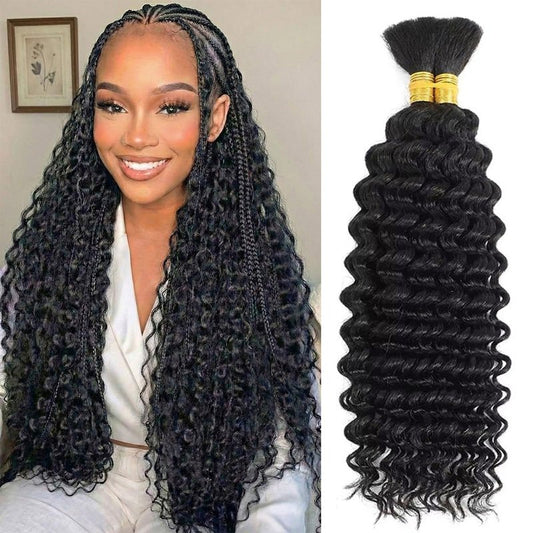 Wequeen 16A Human Braiding Hair Deep Wave 100g 20 Inch 2 Bundles/Pack 100% Unprocessed Brazilian Virgin Hair No Weft Bulk Human Hair for Braiding Curly Hair Extensions for Boho Braids,Natural Black