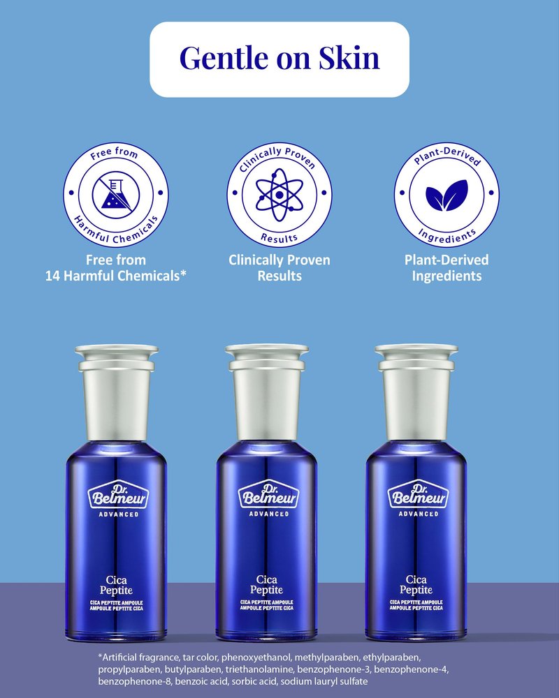 Dr. Belmeur Advanced Cica Ampoule (1.7fl oz) - Soothing, Hydrating Serum for Sensitive Skin. Korean Skin Care. Centella Asiatica, Peptide Complex.