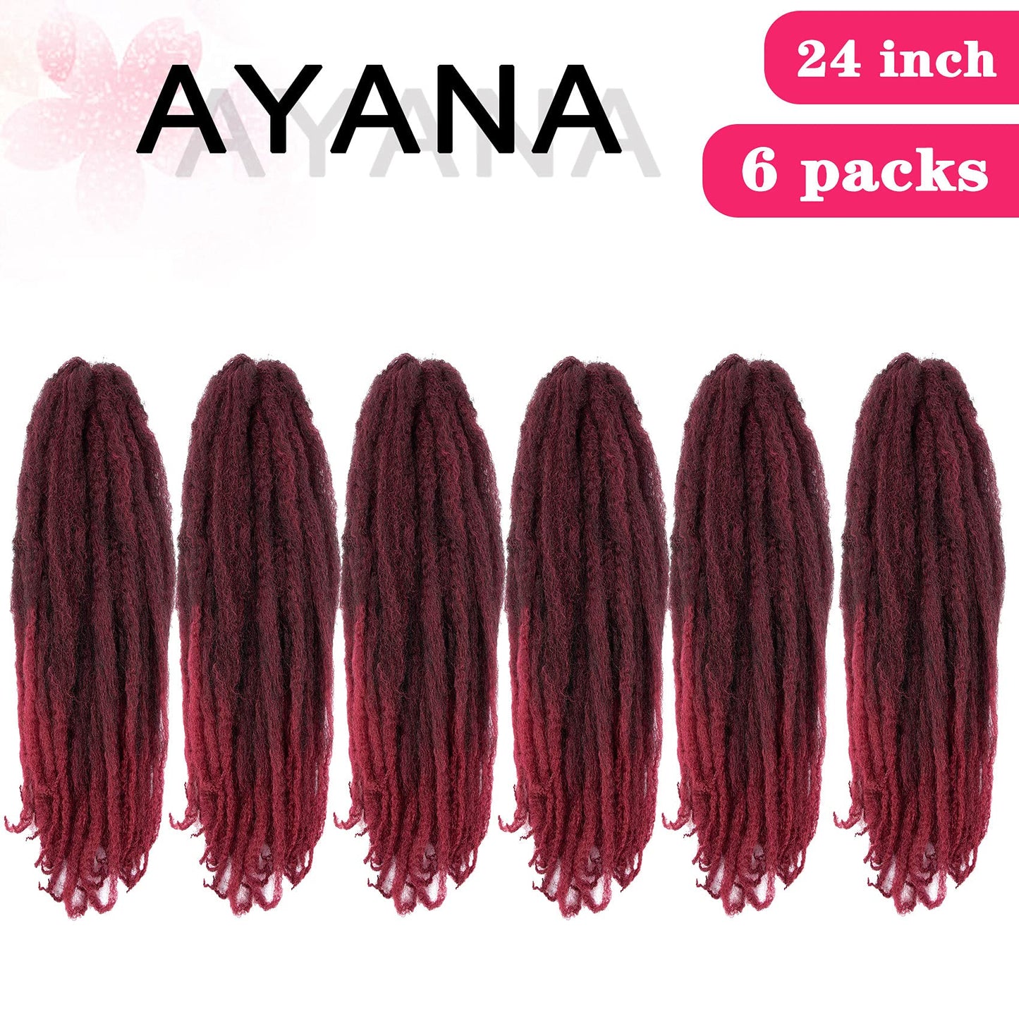 Ayana Marley Hair 6 Packs Twist Braiding Hair For Faux Locs Crochet Hair 24 Inch Long Afro Synthetic Hair Extensions (24inch, TBUG)