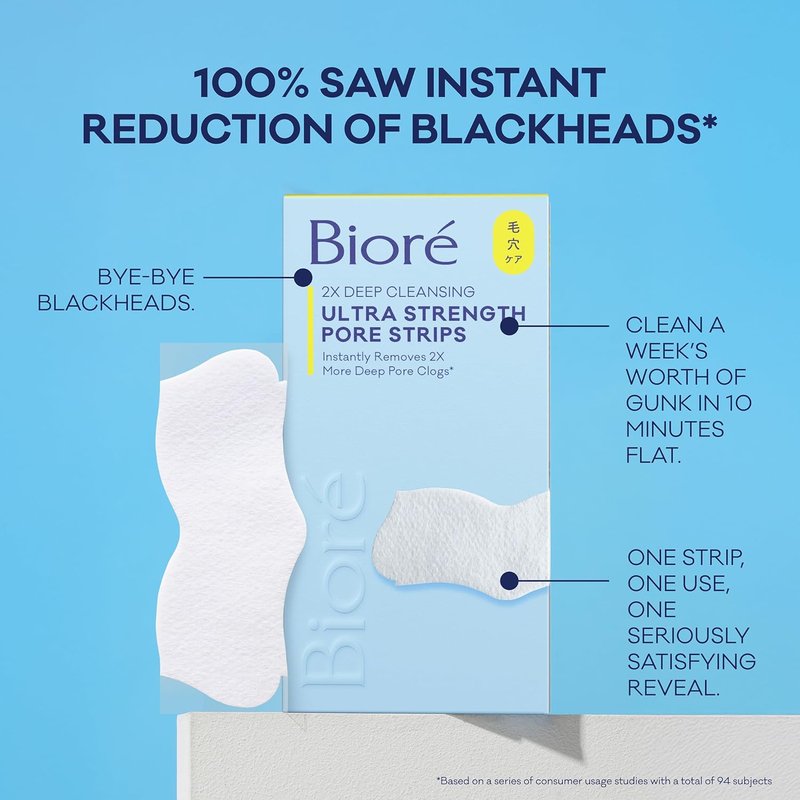 Bioré Witch Hazel Blackhead Remover Pore Strips - Ultra Strength, C-Bond Technology, 18 Count | Oil-Free & Non-Comedogenic