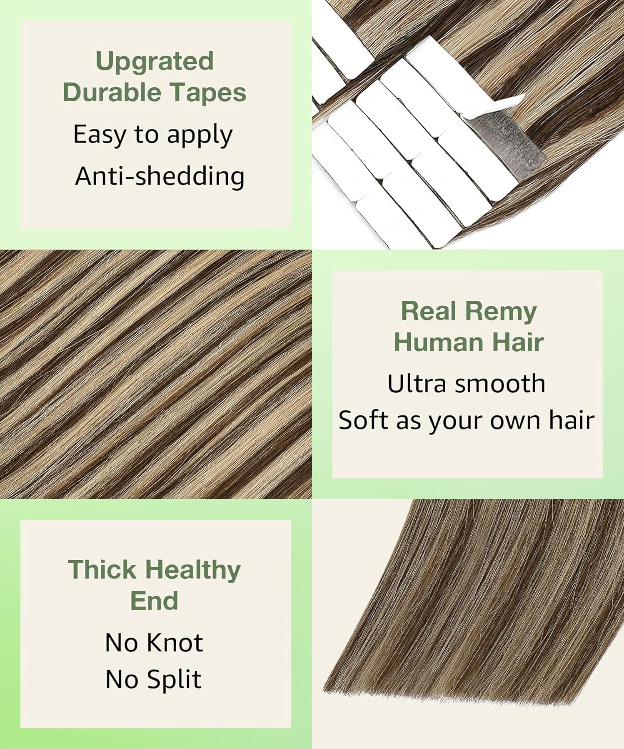 Tape In Hair Extensions - 14 Inch Human Hair #4P27 Chocolate Brown & Caramel Blonde Highlights | 20pcs, 50g