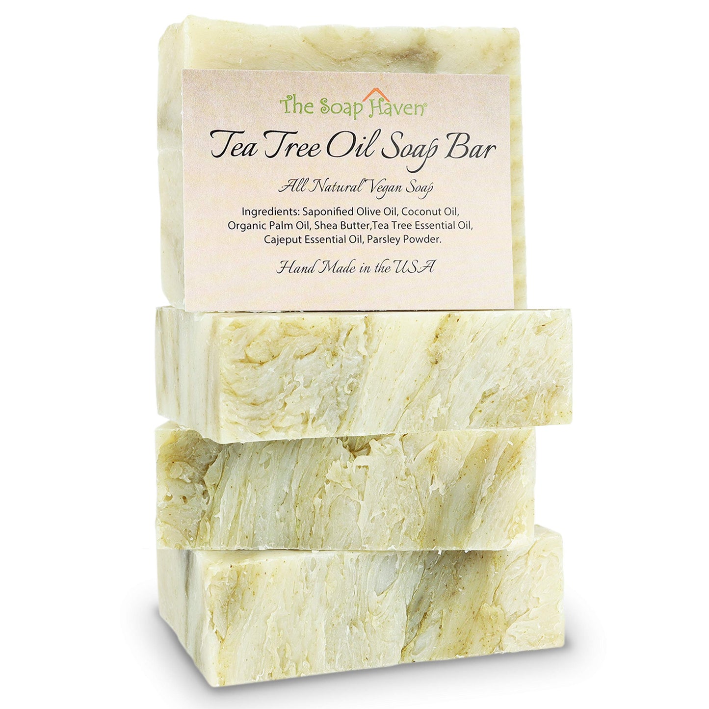 TEA TREE SOAP BAR - 4 Pack Natural Tea Tree Oil for Face, Body, Hand, Foot - Cleansing & Moisturizing Blemish & Body Odor Defense - SLS & Paraben Free - Handmade in USA - 4 Large 4.5 oz Bars