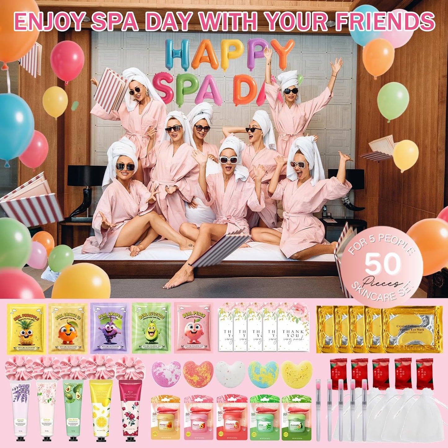 Spa Party Supplies Kit - 50 PCS Facial Masks, Hand Cream, Bath Bombs & More | Perfect for Birthdays & Sleepovers