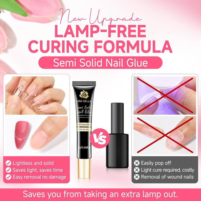 Solid Nail Glue for Press-On Nails - Super Strong Semi Nail Gel | Fast Curing 10ml (2-Pack)