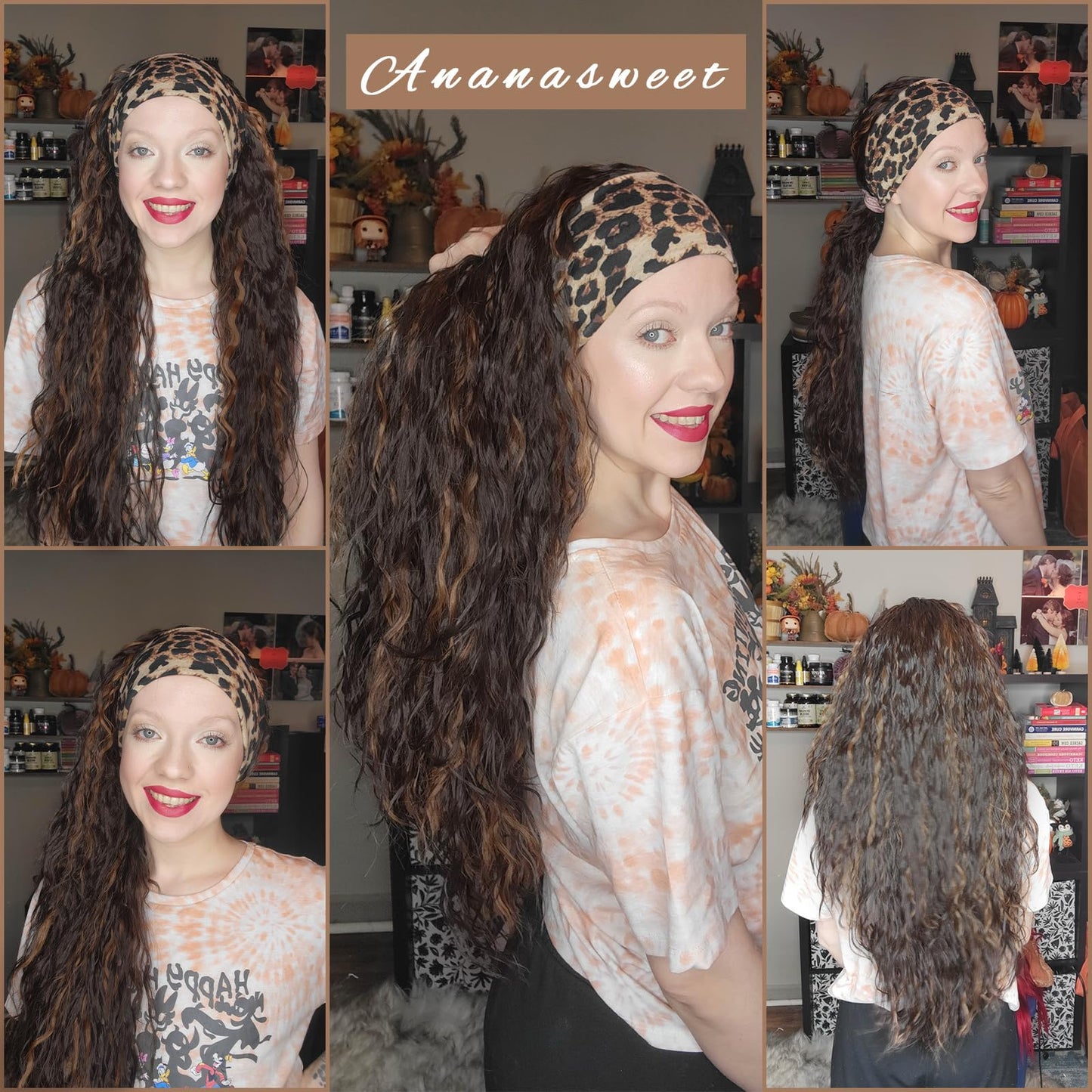 SOMIARIK Headband Wigs for Black Women Natural Hairline Synthetic Brown Loose Curly None Lace Front Wigs for Black Women Glueless Machine Made Wig Wavy pre plucked 26 Inch
