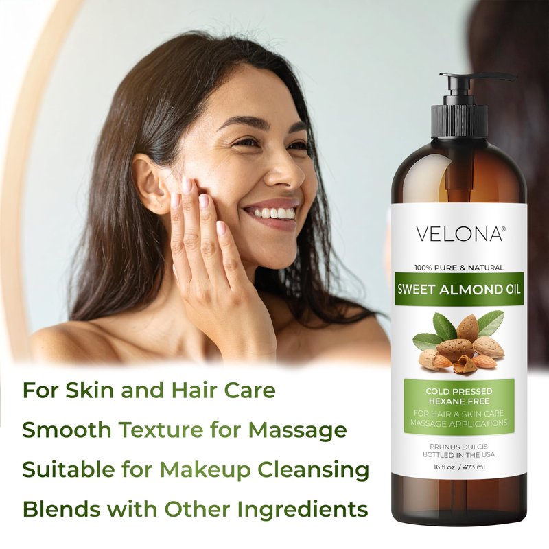 velona Sweet Almond Oil - 64 Fl Oz | 100% Pure and Natural Carrier Oil |Cold Pressed | Skin, Hair, Body & Face Moisturizing | Use Today - Enjoy Results…
