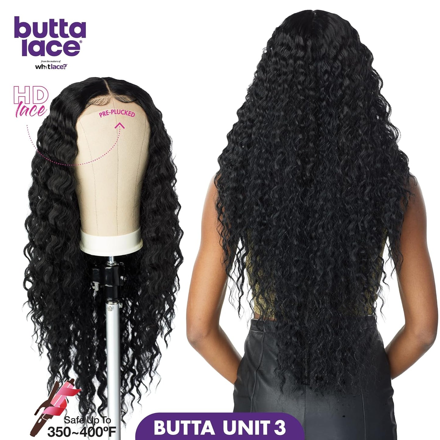 Sensationnel Butta Lace Wigs - 5 Inch Deep Parting Glueless Synthetic Lacefront | Extra Wide 1B Off-Black