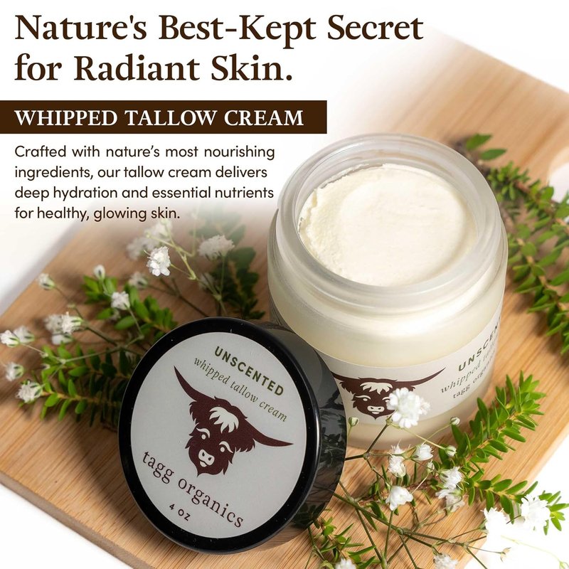Whipped Tallow Cream for Skin - Organic, Chemical-Free Hydration | Unscented 2oz for Dry, Sensitive Skin