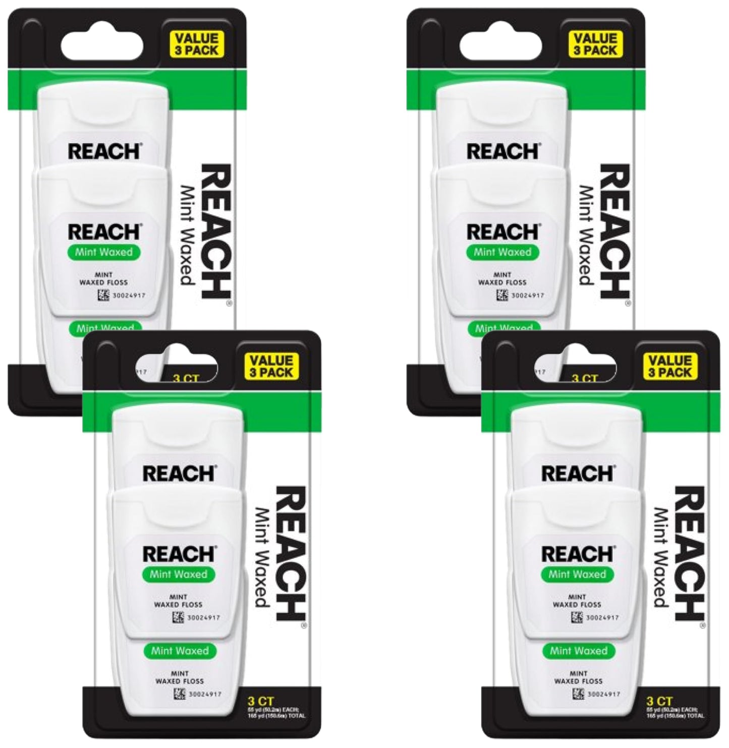 REACH Waxed Dental Floss 12 Pack Bundle, Mint, Plaque Remover, Shred Resistant, Extra Wide Cleaning, Gentle on Gums & Teeth, PFAS-Free, Oral Care, for Adults & Kids, 55yd
