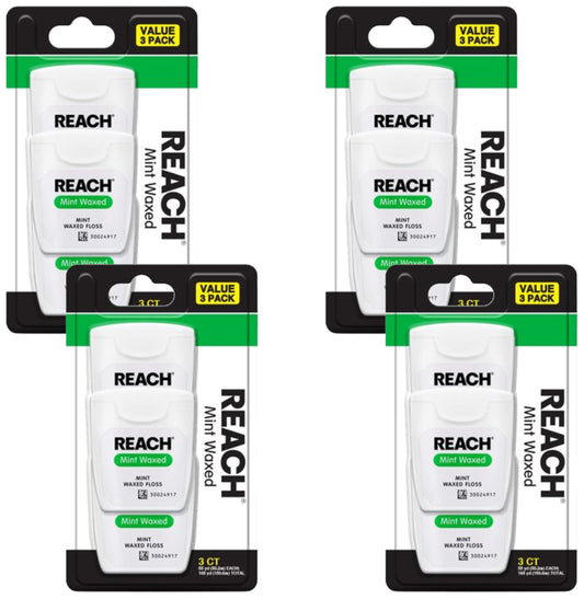REACH Waxed Dental Floss 12 Pack Bundle, Mint, Plaque Remover, Shred Resistant, Extra Wide Cleaning, Gentle on Gums & Teeth, PFAS-Free, Oral Care, for Adults & Kids, 55yd