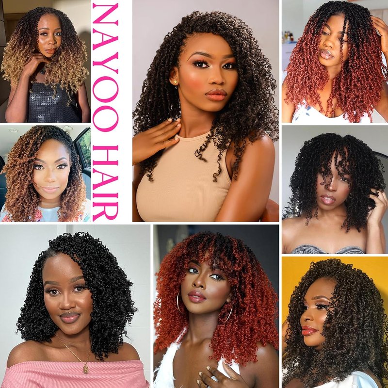 NAYOO 14 Inch Mini Passion Twist Crochet Hair - 8 Packs of Pre-Looped Synthetic Braids | Curly Ends, T30 Color