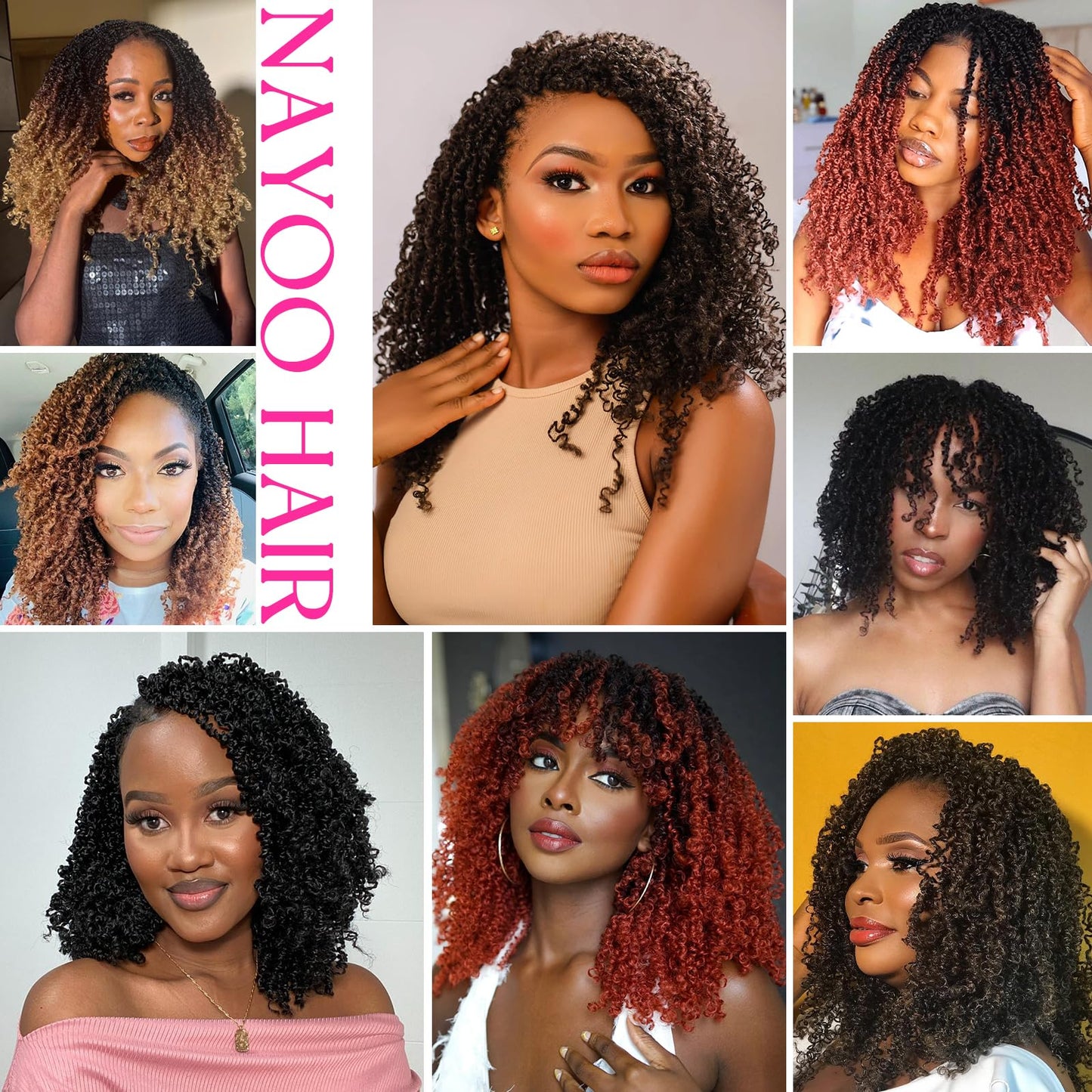 NAYOO 12 Inch Yanky Twist Crochet Hair - 8 Packs (30 Stands/Pack) Mini Passion Twist with Curly Ends Synthetic Pre-Looped Crochet Braids Braiding Hair(12 Inch, T350)