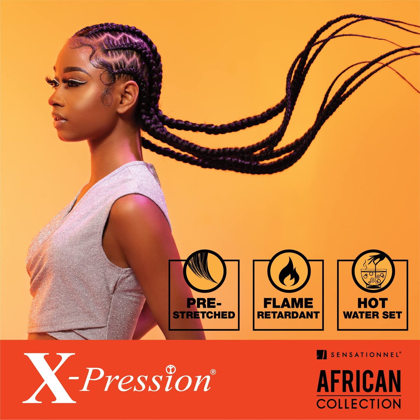 Sensationnel X-pression prestretched braiding hair - 2x braid 48 inch all kanekalon flame retardant synthetic braid for box braids and twists (4 pack, 1B OFFBLACK)