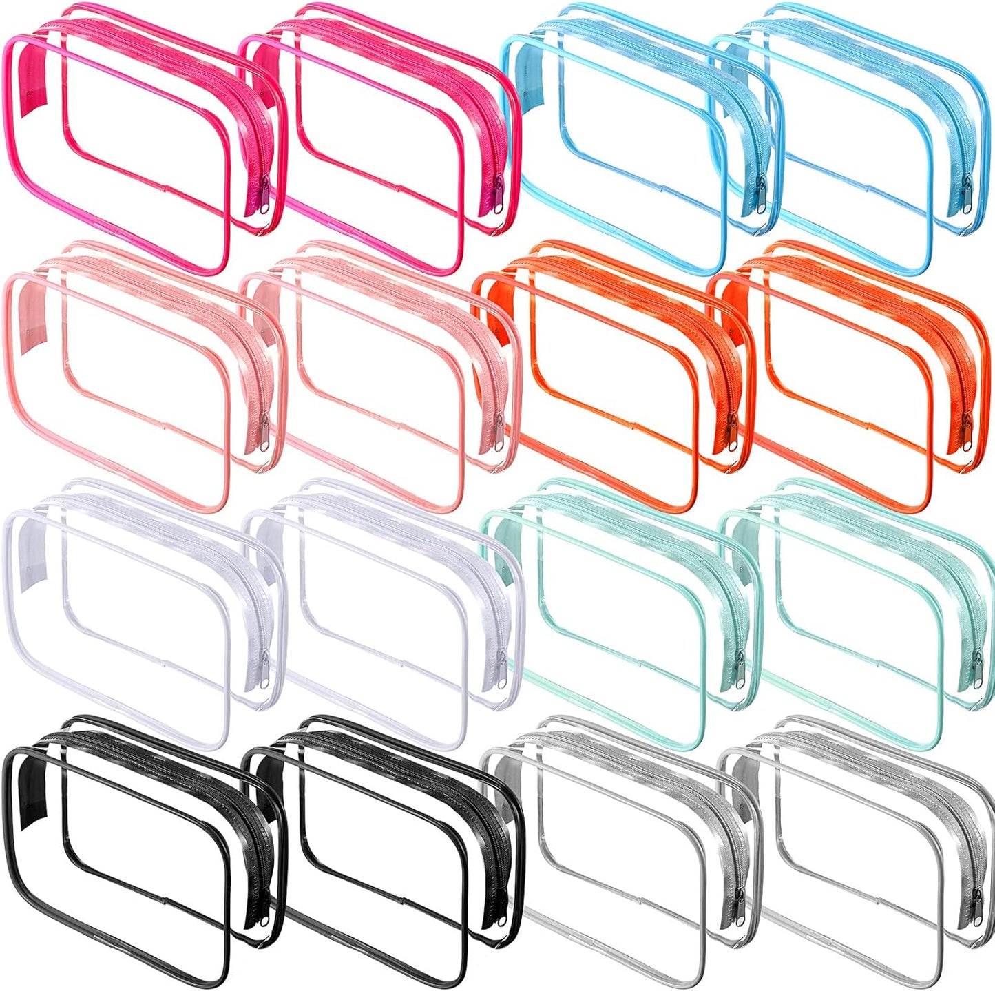 Reginary Clear Cosmetic Bag Set - 16 Pack Transparent Toiletry Pouches | Waterproof PVC Organizer for Travel & Home, 8 Colors