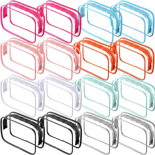Reginary Clear Cosmetic Bag Set - 16 Pack Transparent Toiletry Pouches | Waterproof PVC Organizer for Travel & Home, 8 Colors