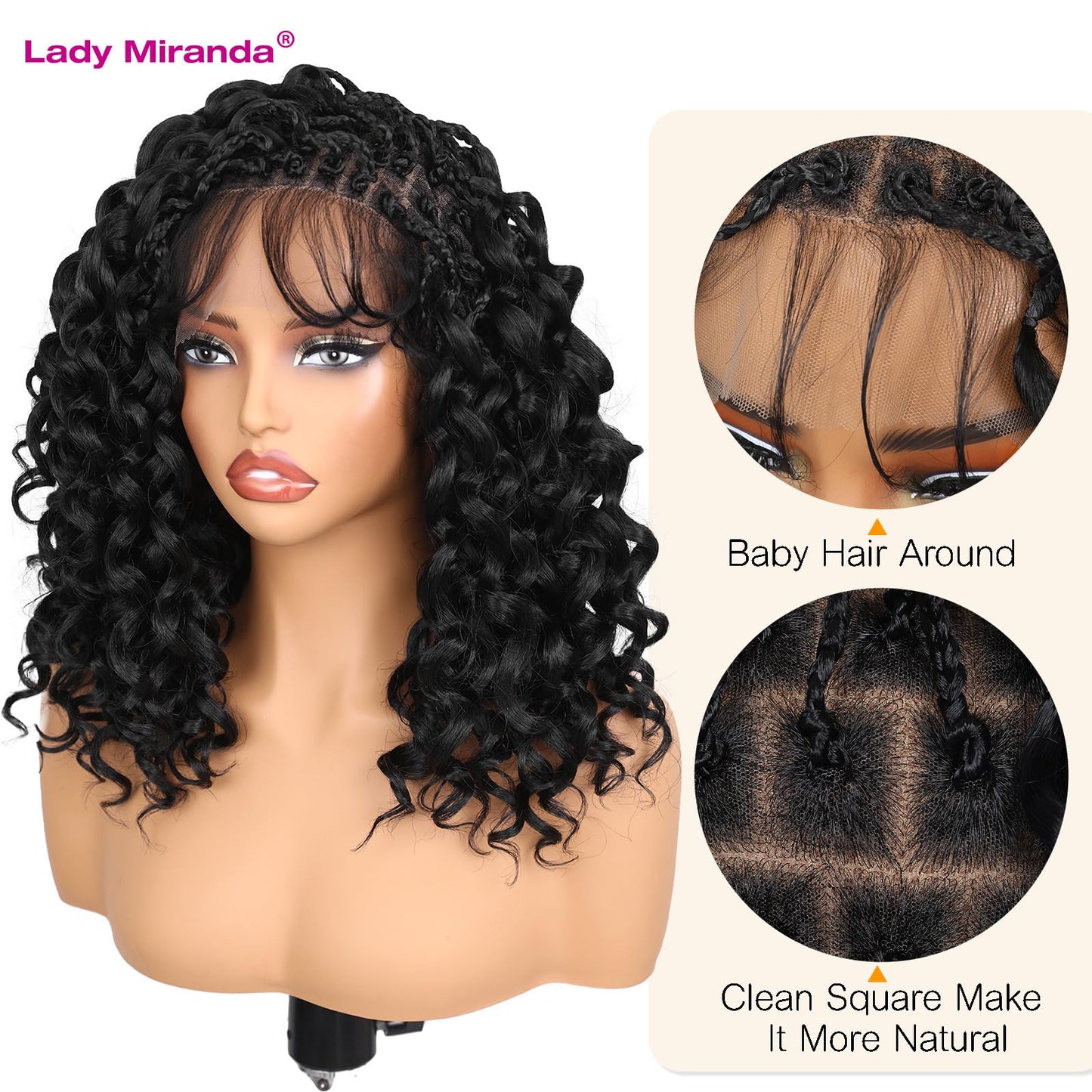 Lady Miranda Double Full Lace Braided Wigs for Black Women 12 Inch Box Briad Curly Wigs Lightweight Knotless GoGo Curl Wig Synthetic Braided Wigs with Natural Bouncy Curl (Natural Black,12 Inch)