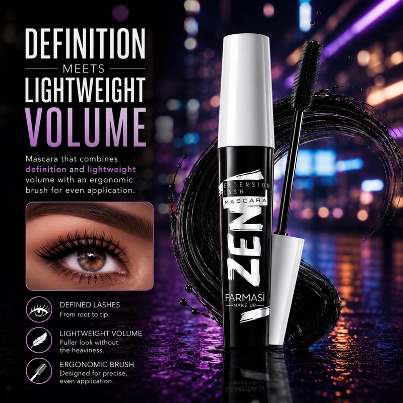 FARMASi 2 PACK Zen Extension Lash Mascara, Lengthening & Volumizing Effect, Clump-Free Definition, Smudge-Free Wear, Silicone Brush for Separated Fuller-Looking Lashes, Blackest Black
