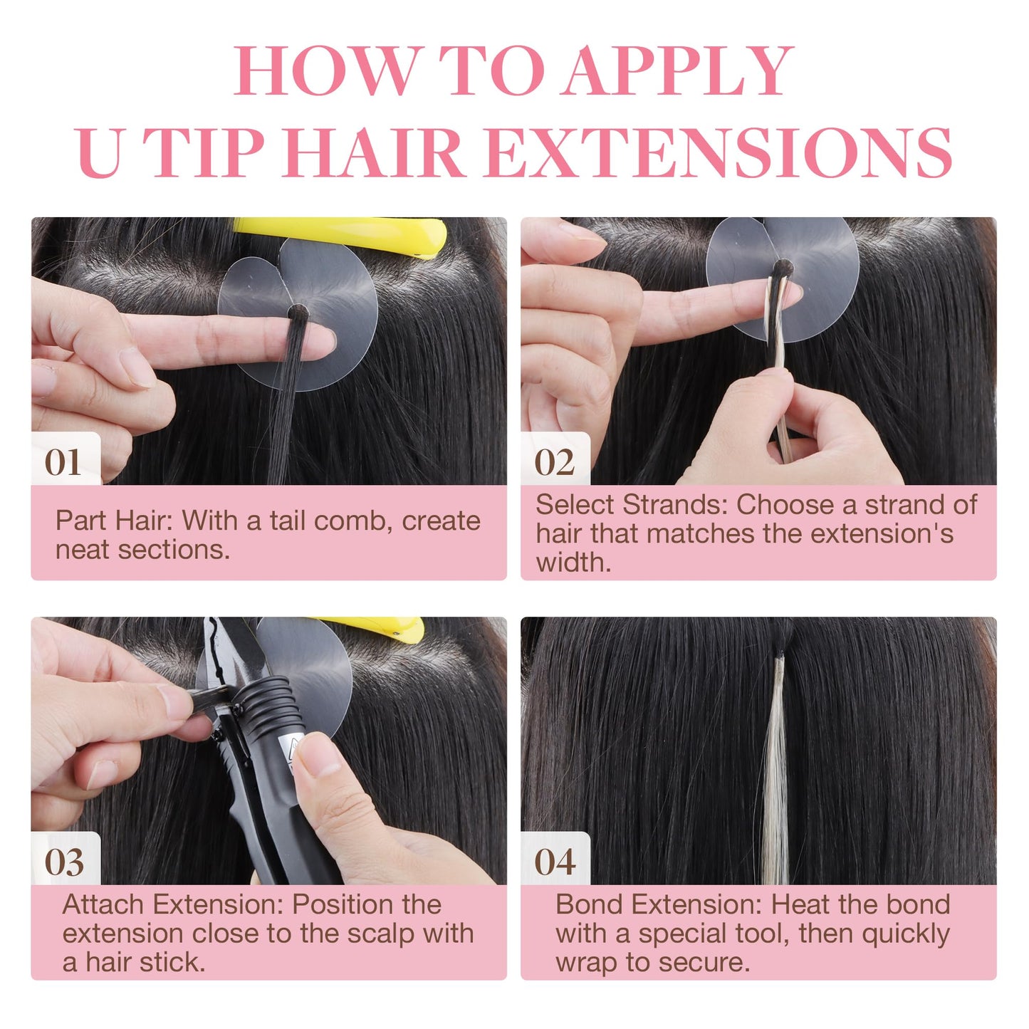 GOO GOO U Tip Real Human Hair Extensions, 16inch 50g 50S, Hot Fusion, Jet Black