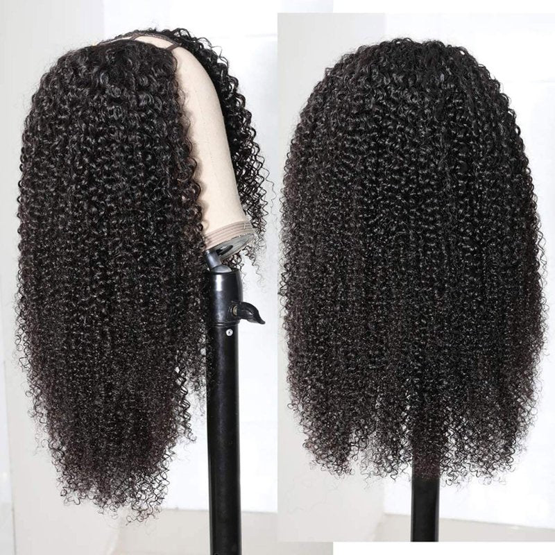 huarisi U Part Wig Human Hair for Women, 100% 10A 1b Brazilian Hair Straight, Glueless Full Head Clip in Half Wigs U Shape Wigs, 150% Density Natural Color (10 Inch)