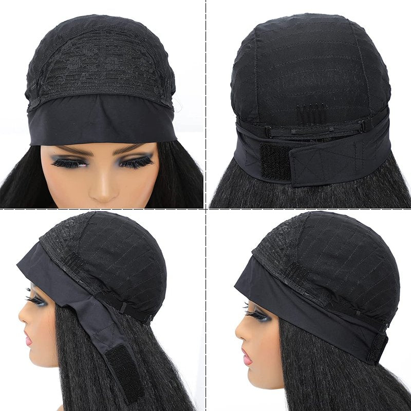 Vligcor Kinky Straight Headband Wig 24-Inch Long Yaki Straight Synthetic for Black Women - None Lace Front With Black Headband Attached (Natural Black)