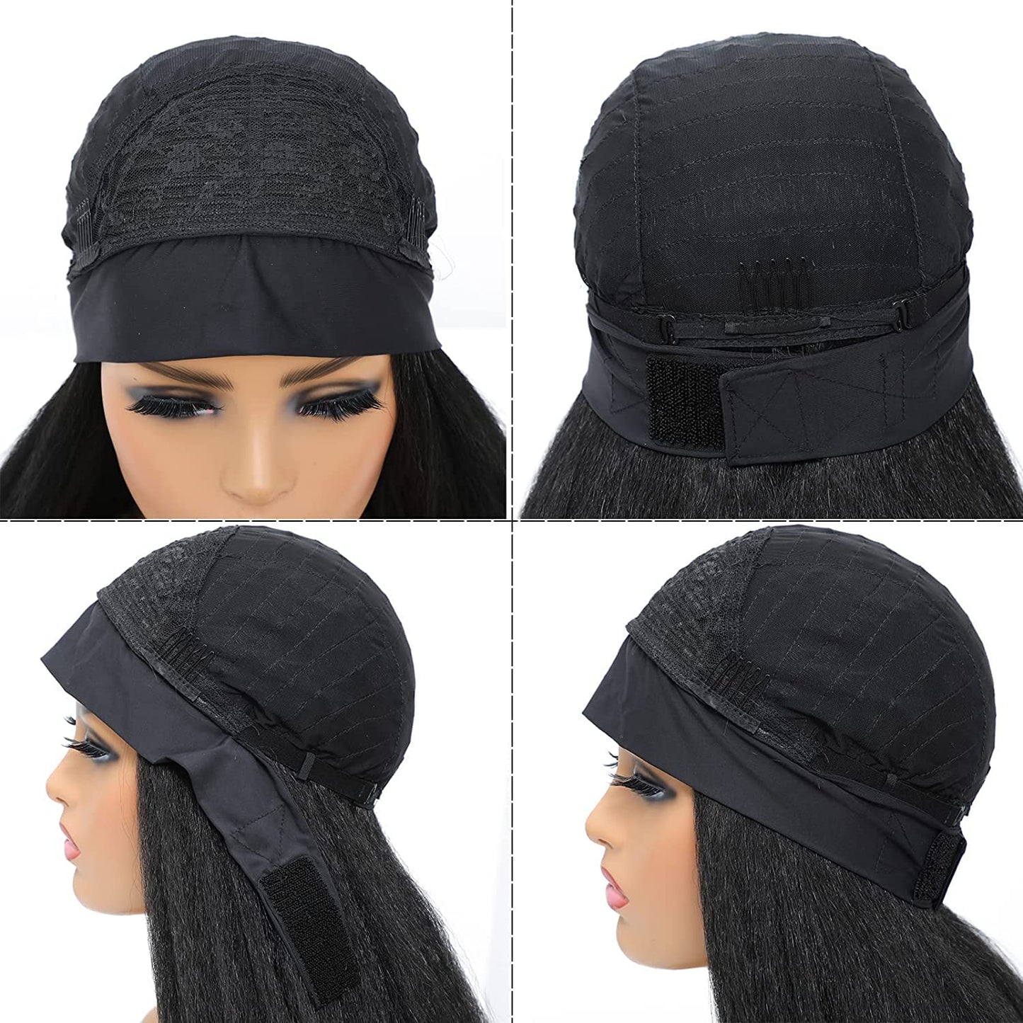 Vligcor Kinky Straight Headband Wig 24-Inch Long Yaki Straight Synthetic for Black Women - None Lace Front With Black Headband Attached (Natural Black)