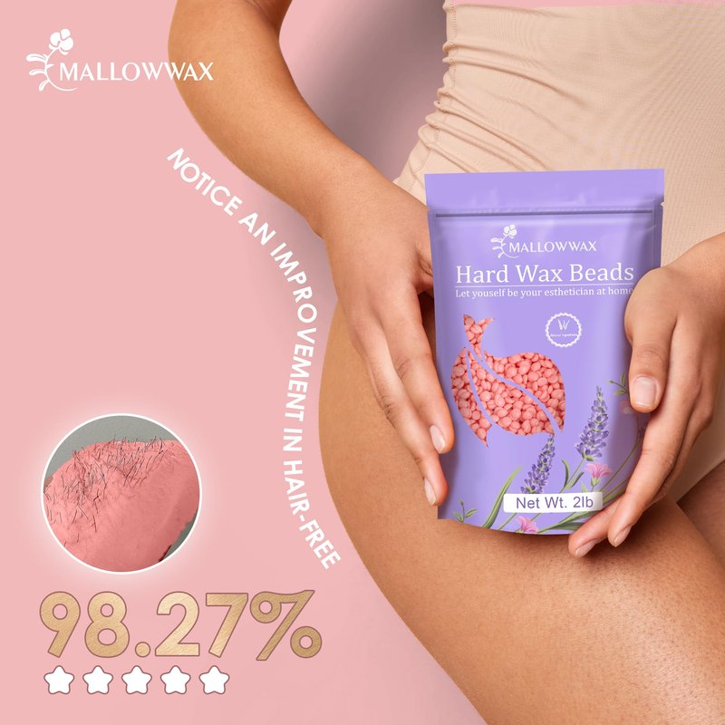Mallowwax Hard Wax Beads for Hair Removal, 2LB – Premium Hair Removal Wax Refill for Sensitive Skin with Rose Formula, Ideal for Facial and Brazilian Areas