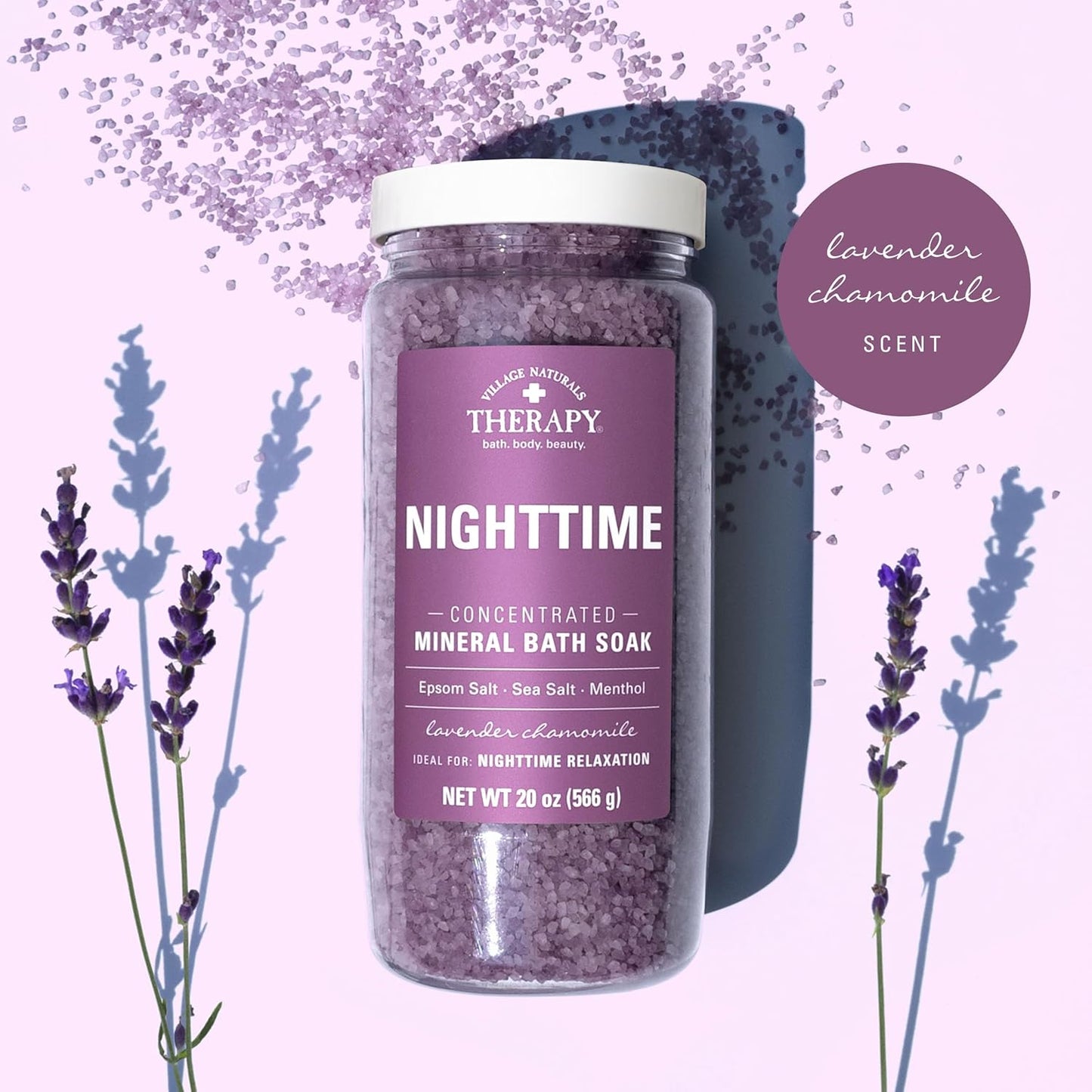 Nighttime Concentrated Mineral Bath Soak - Village Naturals Therapy | 20 oz, Pack of 4