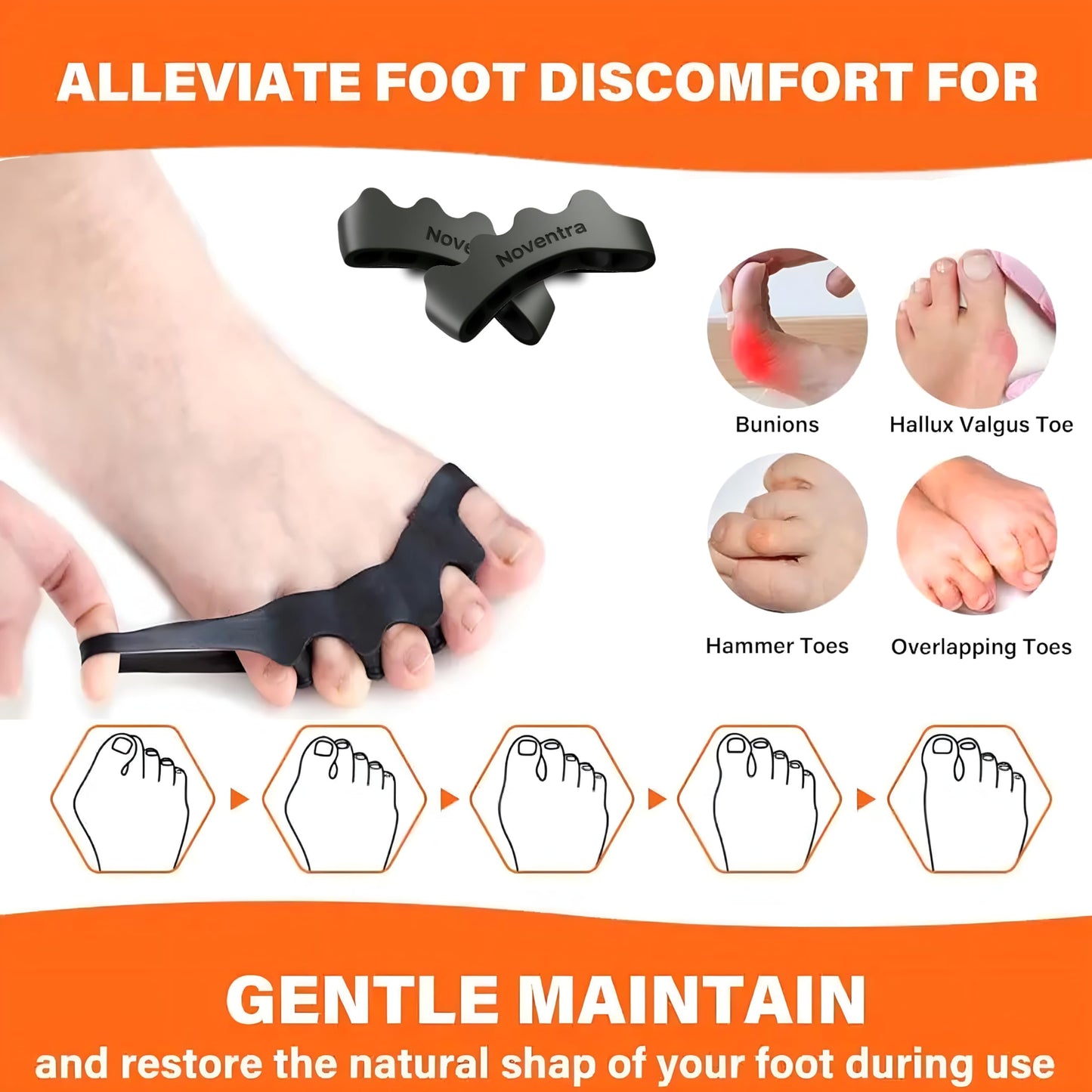 Plantar Fasciitis Relief Kit – Toe Spacers, Cork Massage Ball & Resistance Bands for Bunion Correction, Foot Pain, Yoga Stretching – Post Workout Massage Set with Travel Pouch