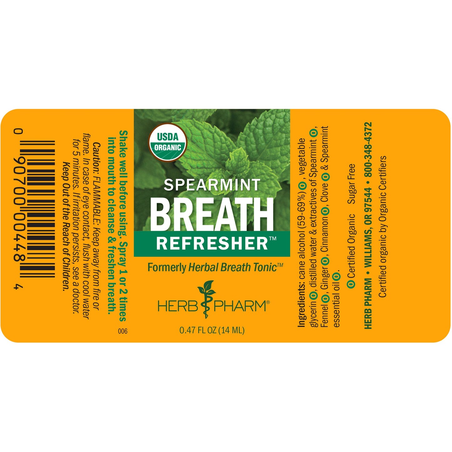 Herb Pharm Breath Refresher Certified Organic Herbal Fresh Breath Spray with Spearmint Essential Oil - 1/2 Ounce (Pack of 3)