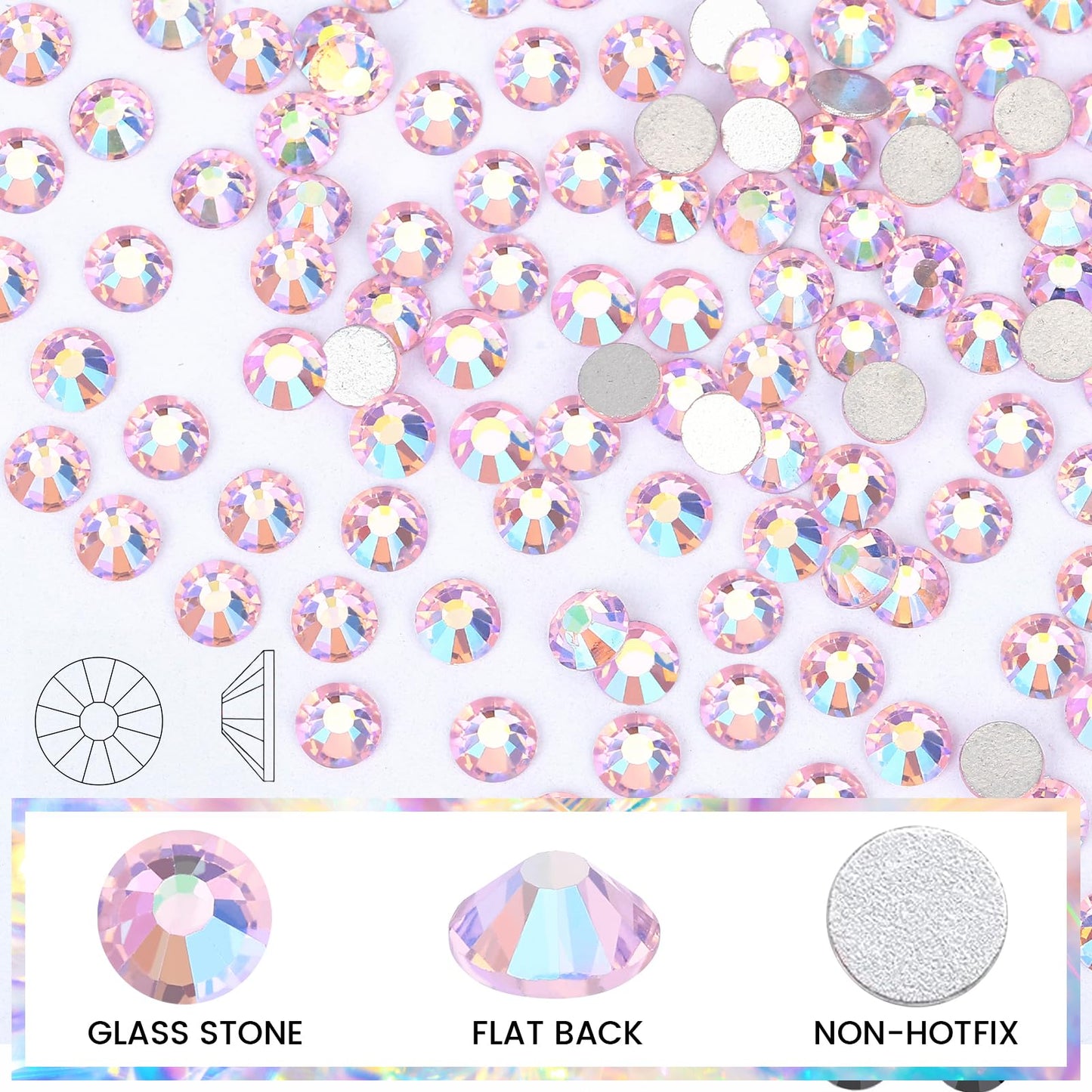 Novani Pink AB Rhinestones Glass Rhinestone for Crafts Flatback Crystals Gems and Rhinestones for Nails Art Makeup Face Clothes Shoes Decoration DIY(SS20, 1440pcs, Pink AB)