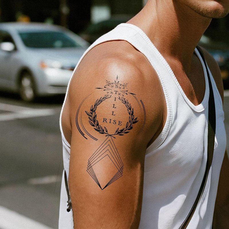 Realistic Sun Balance Scale Temporary Tattoos - 2 Sheets of Waterproof Olive Geometry Design | Lasts 2 Weeks for Men